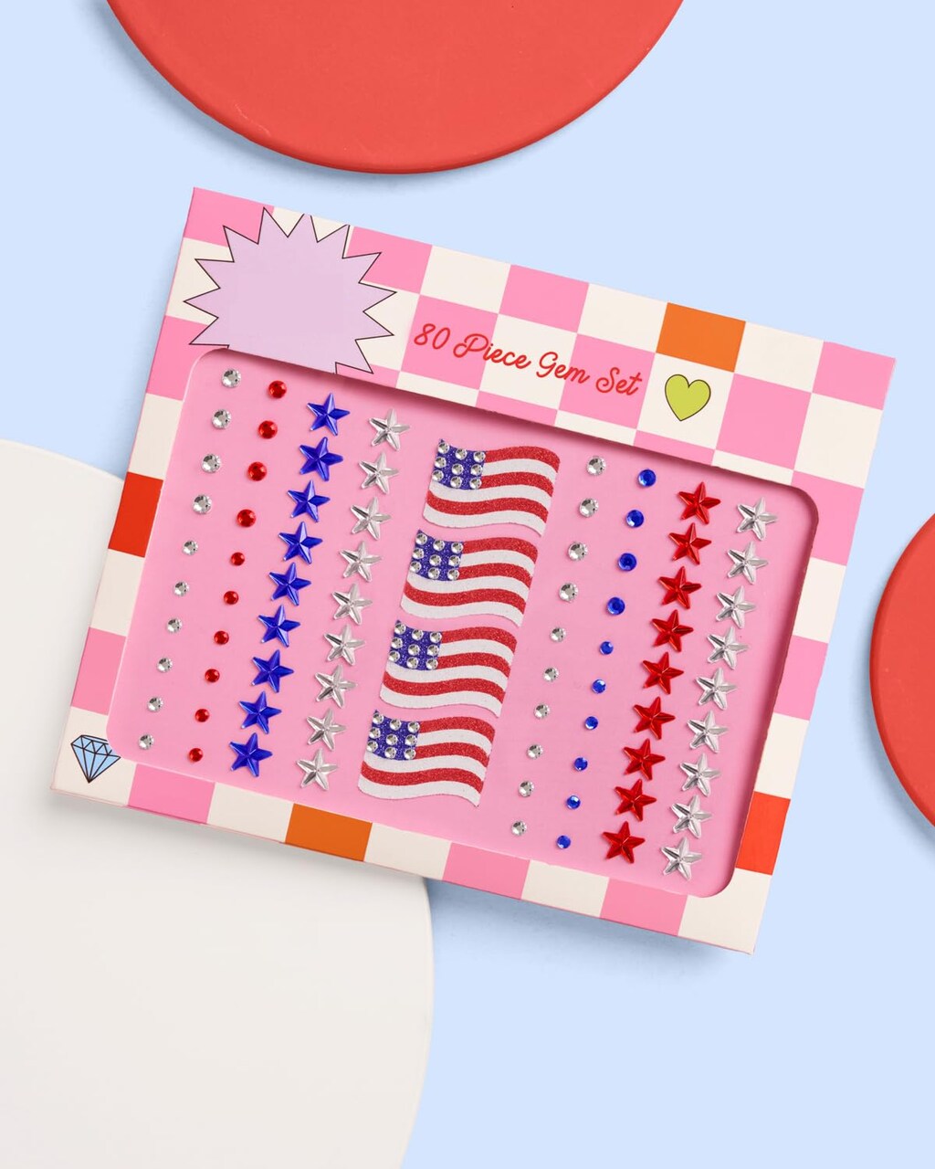 80 Pcs America Face Gems Stickers Set, 4th of July Red White Blue Rhinestone Face Jewels, USA Patriotic Party Makeup Accessories, Independence Day Country Party Decorations
